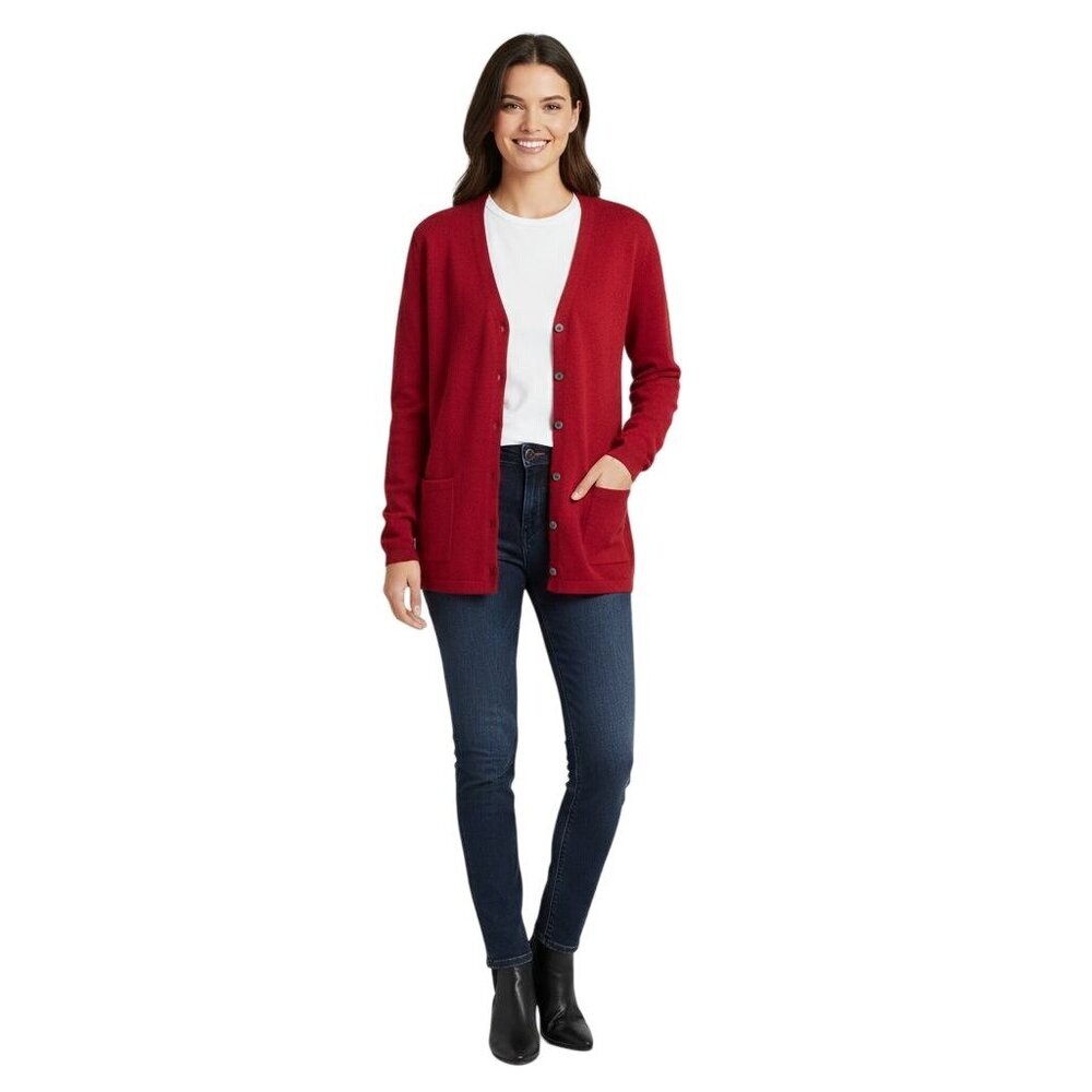 Charter Club NWOT 100% Merino Wool Red Grandma Cardigan Sweater Pockets Size M